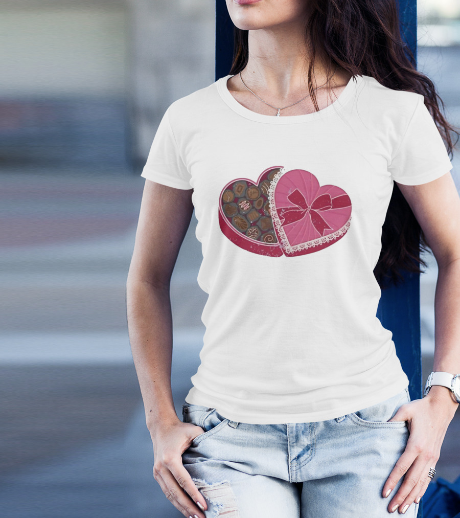 Heart Shaped Box Of Chocolates With Lace And Bow T-Shirt