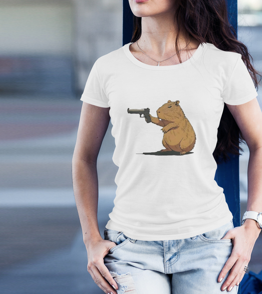 Capybara Holding A Gun In A Humorous Pose T-Shirt