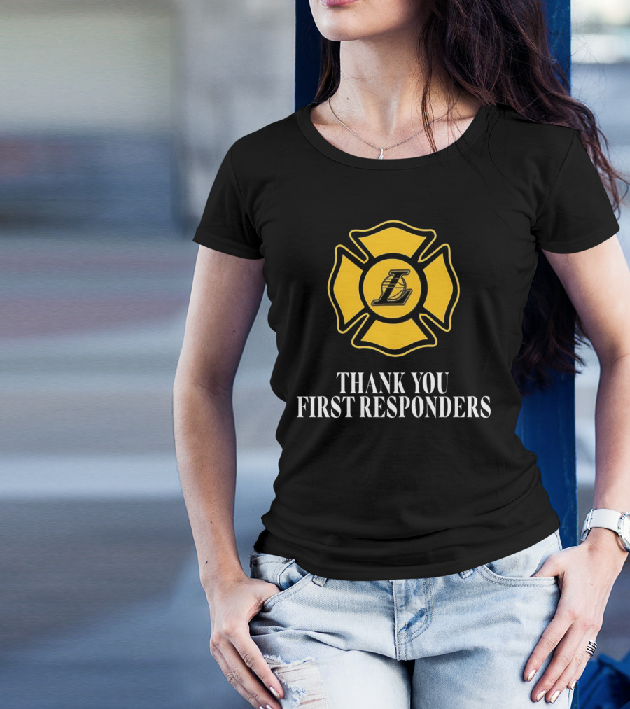 Los Angeles Lakers Thank You First Responders Firefighter Emblem T-Shirt