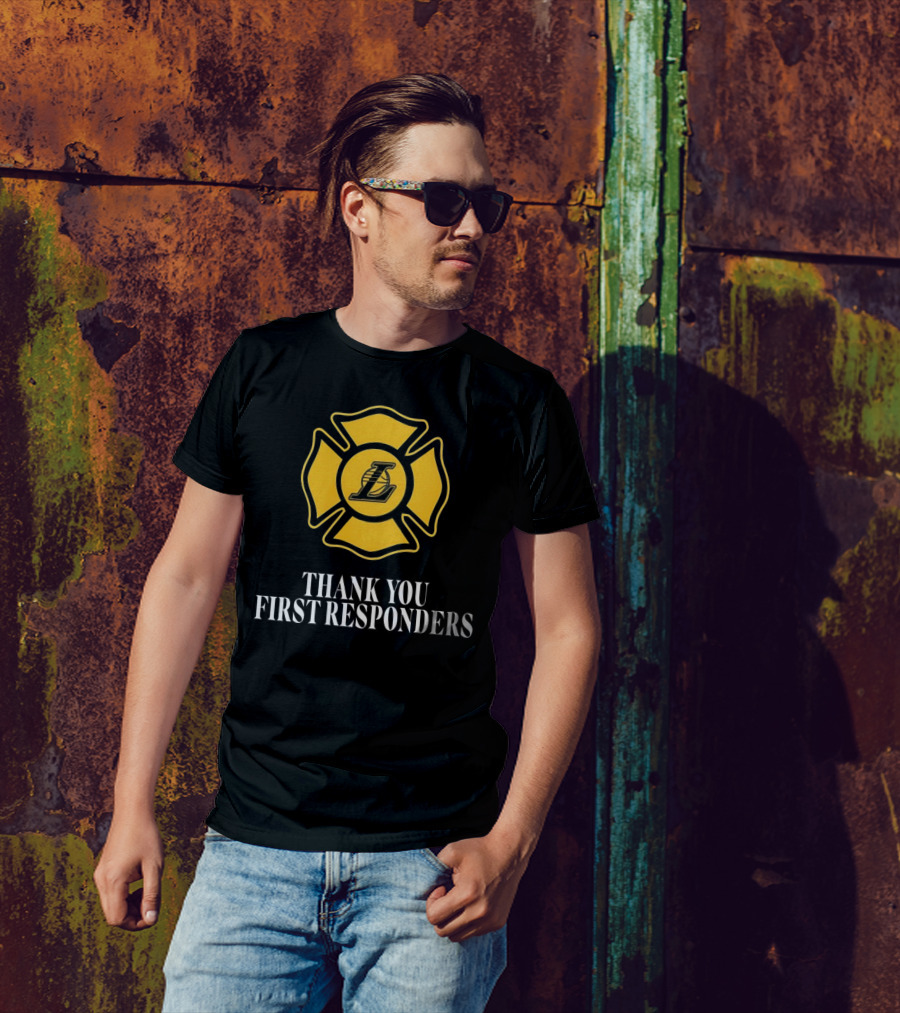 Los Angeles Lakers Thank You First Responders Firefighter Emblem T-Shirt