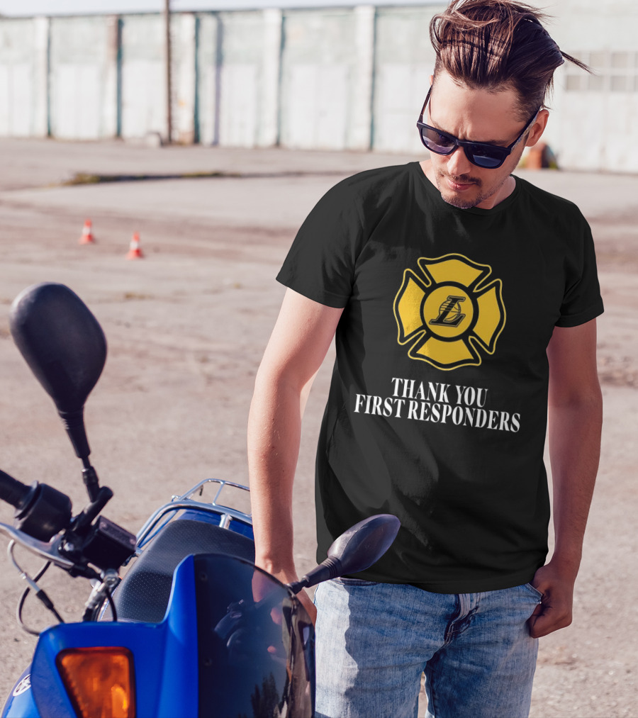 Los Angeles Lakers Thank You First Responders Firefighter Emblem T-Shirt