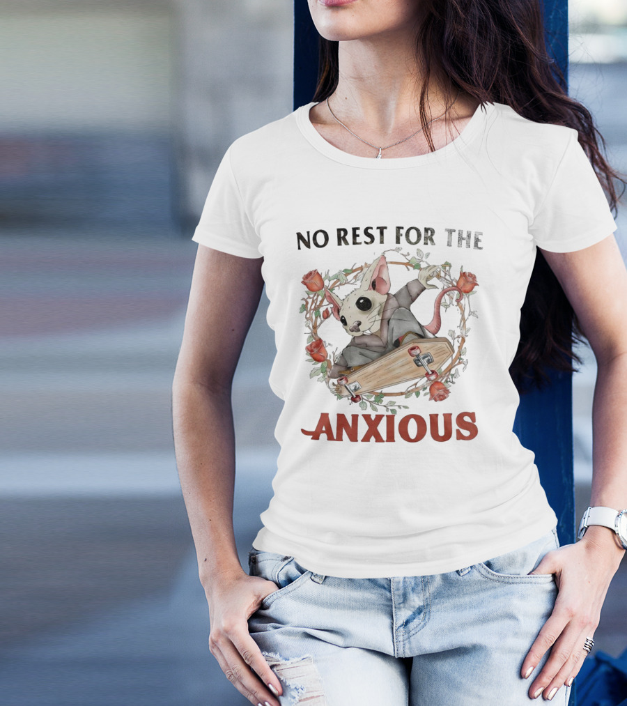 No Rest For The Anxious Rat In A Suit With Roses And Skateboard Coffin T-Shirt