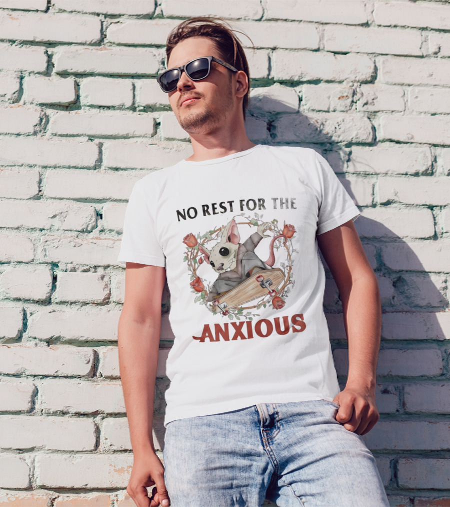 No Rest For The Anxious Rat In A Suit With Roses And Skateboard Coffin T-Shirt