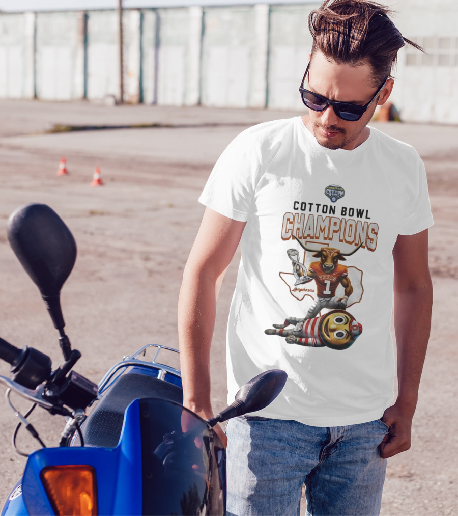 Goodyear Cotton Bowl Champions Texas Longhorns Mascot Trophy Victory T-Shirt