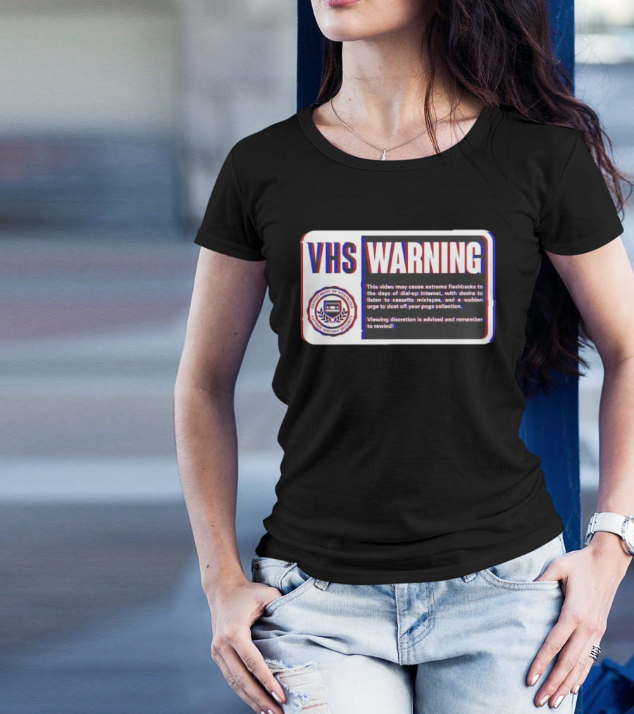 VHS Warning Retro Flashbacks Dial-up Internet Cassette Mixtapes Pogs Collection T-Shirt