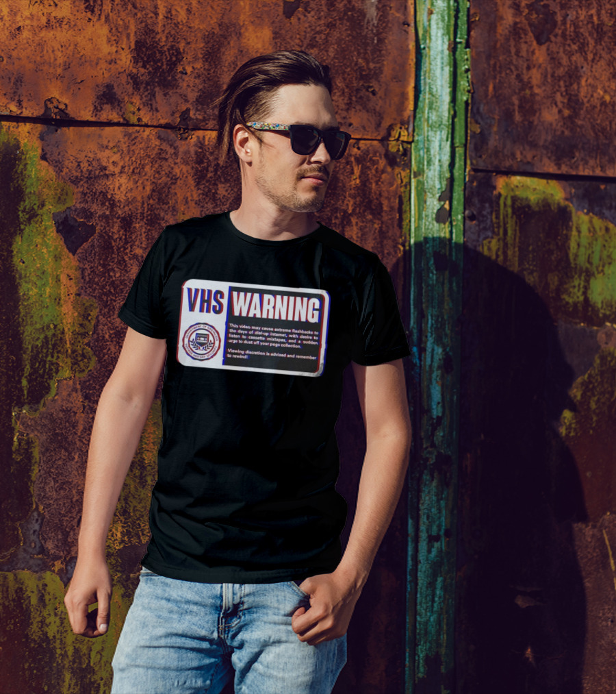 VHS Warning Retro Flashbacks Dial-up Internet Cassette Mixtapes Pogs Collection T-Shirt