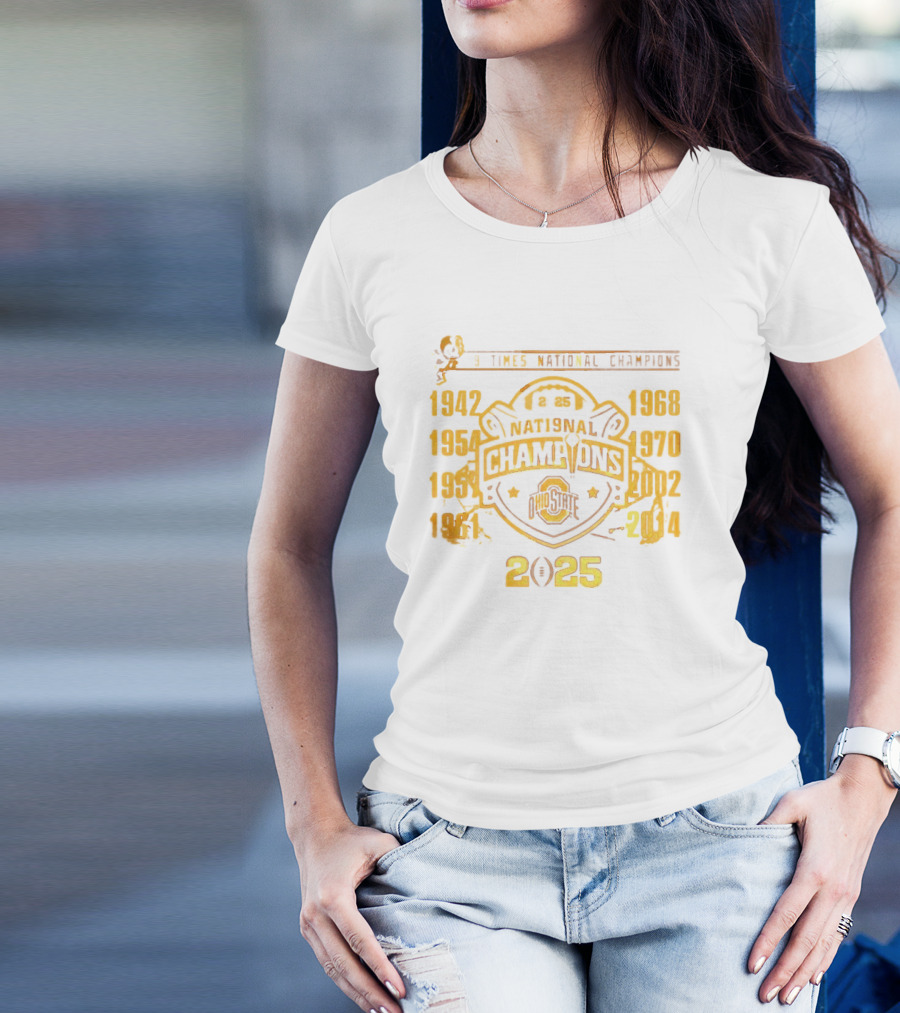 9 Times National Champions Ohio State NCAA 2025 1942 1954 1957 1961 1968 1970 2002 2014 T-Shirt