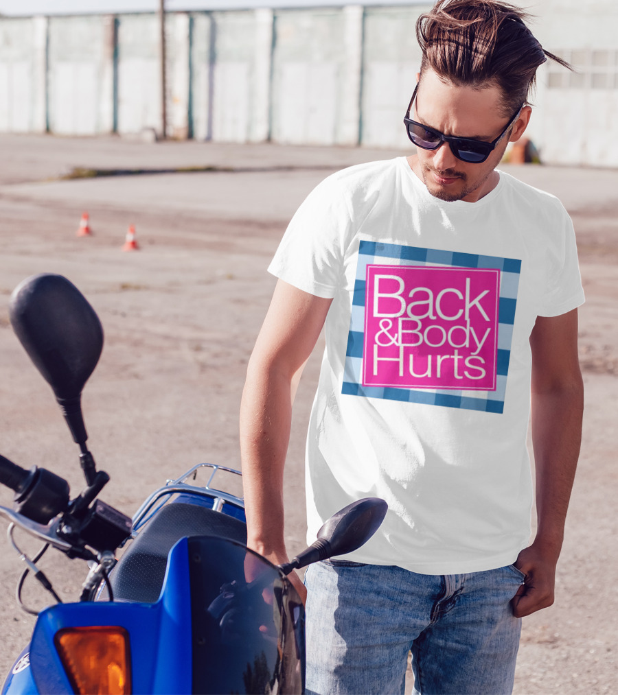 Back And Body Hurts Blue Checkered Square T-Shirt