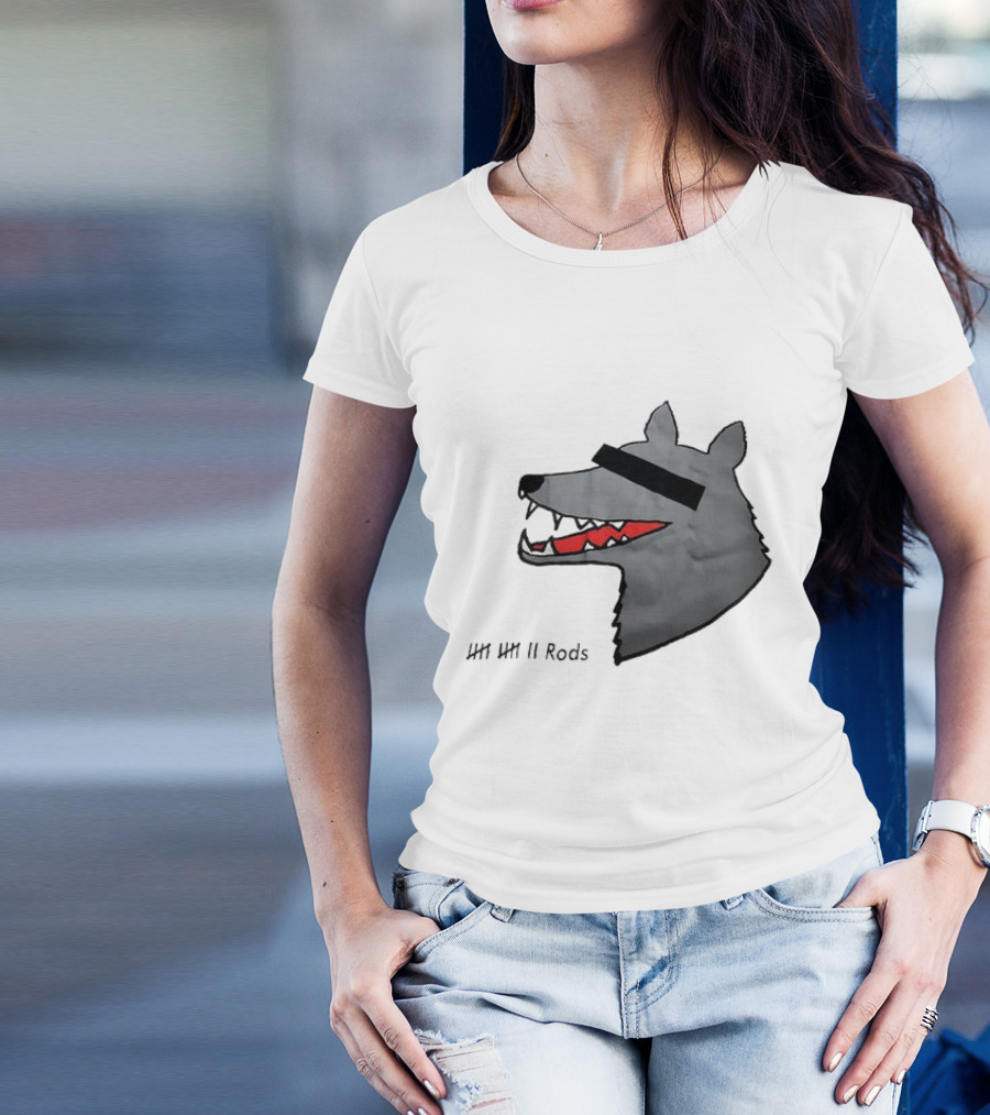 12 Rods Lost Time Wolf Head With Red And Black Accents T-Shirt