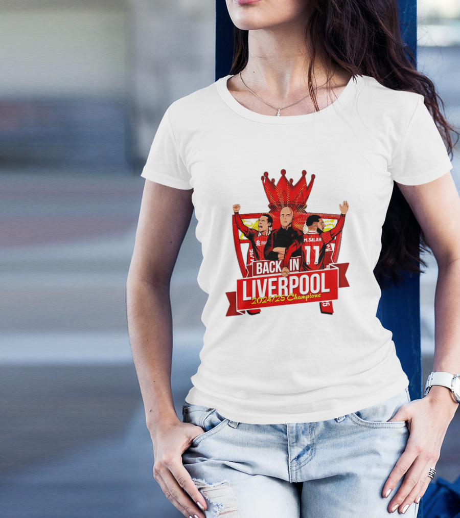 Back In Liverpool 2024-25 Champions M. Salah S. Gerrard Soccer Victory T-Shirt