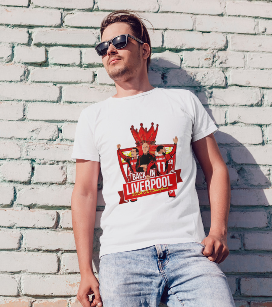 Back In Liverpool 2024-25 Champions M. Salah S. Gerrard Soccer Victory T-Shirt