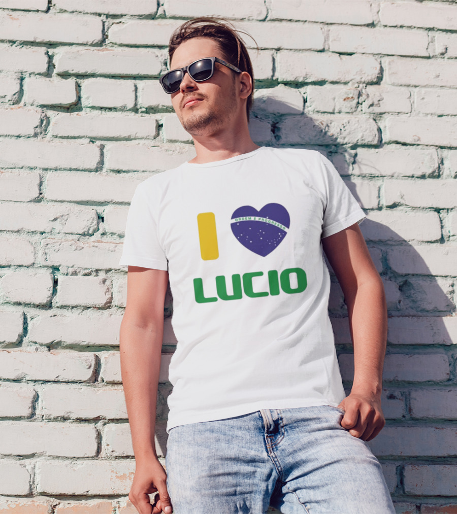 I Love Ordem E Progresso Lucio Brazil Heart Flag Style T-Shirt