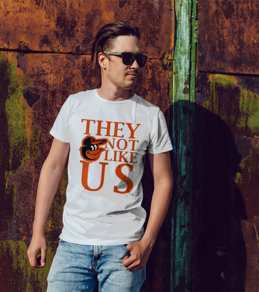 Baltimore Orioles They Not Like Us Bold Orange Text With Bird Graphic T-Shirt
