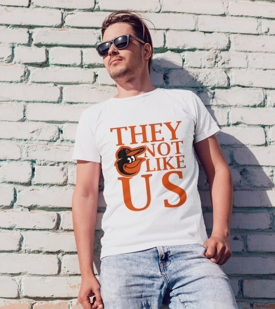 Baltimore Orioles They Not Like Us Bold Orange Text With Bird Graphic T-Shirt