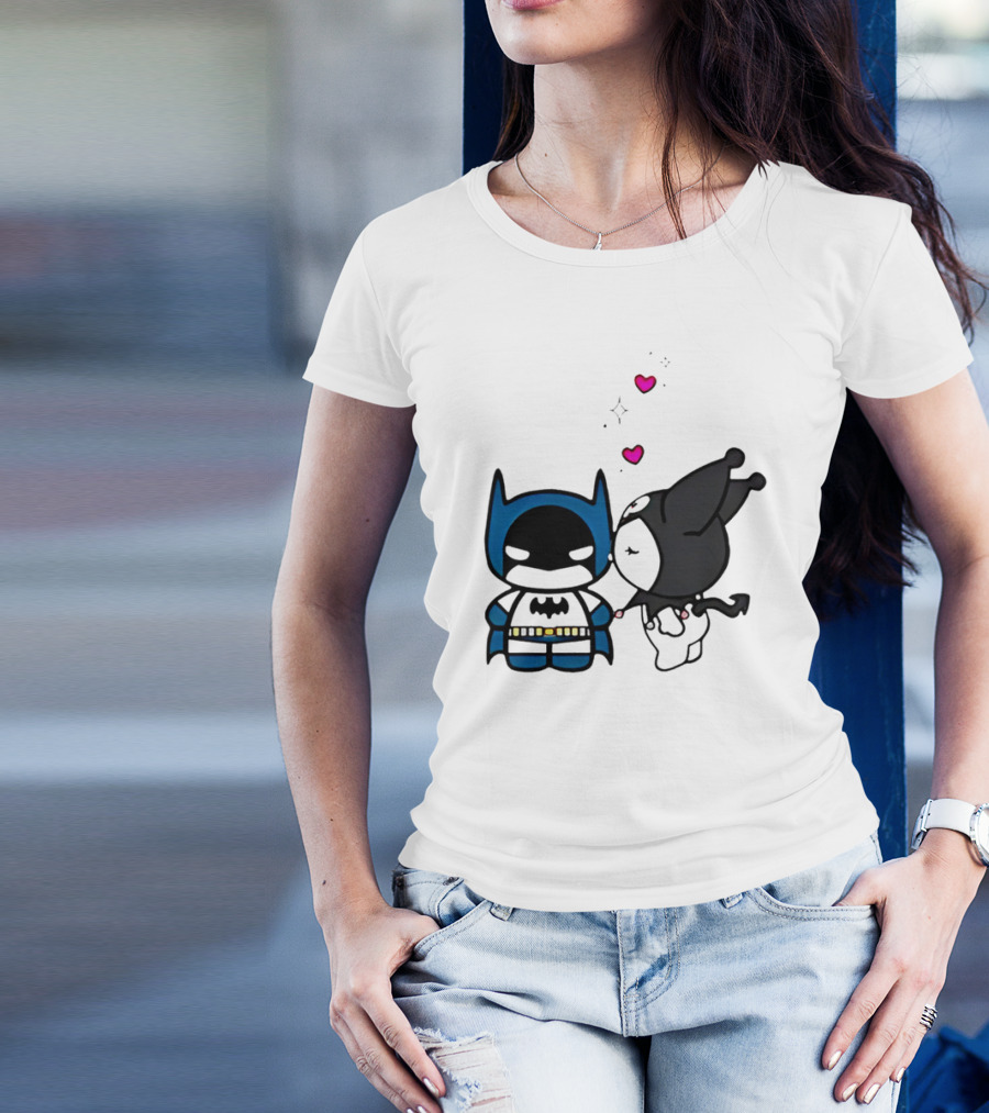 Batman Kuromi Kiss Cartoon With Hearts T-Shirt