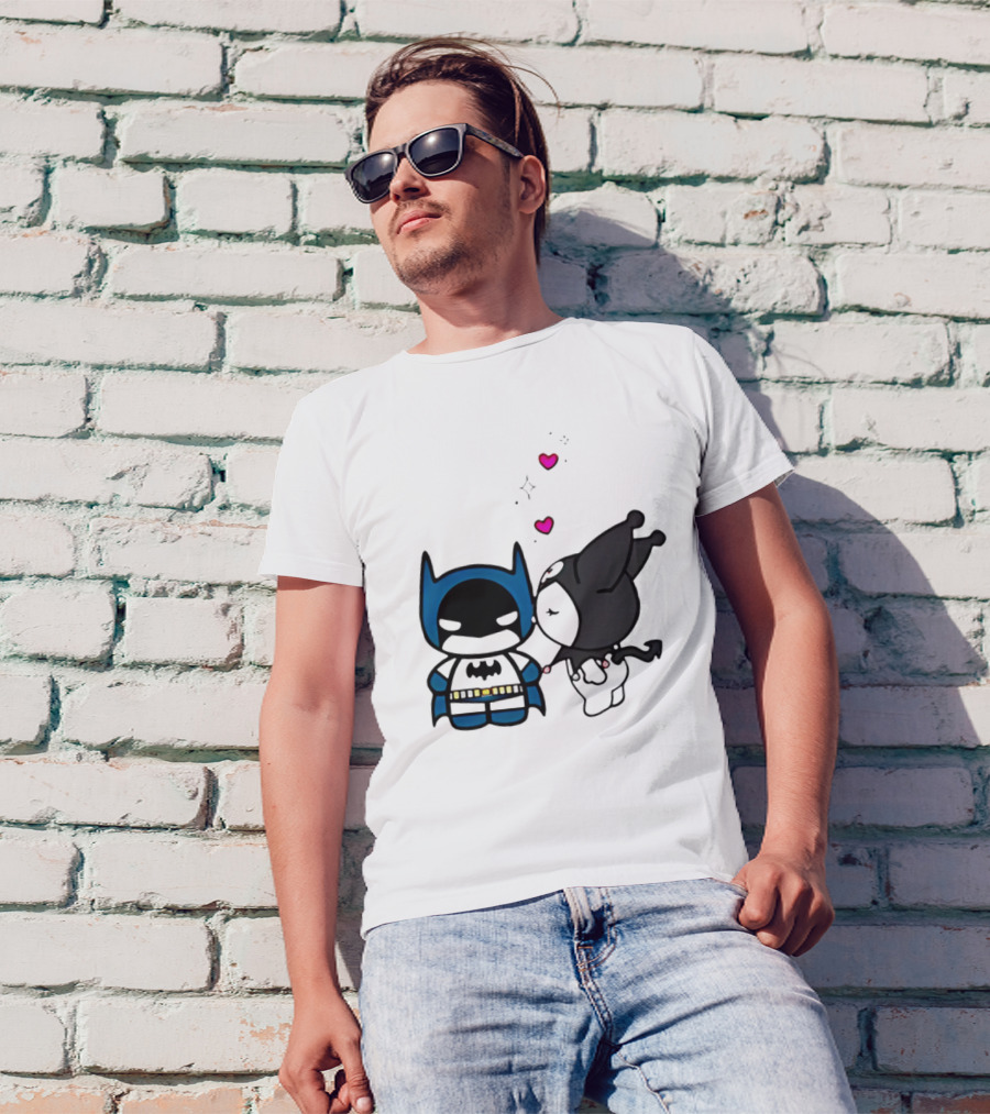 Batman Kuromi Kiss Cartoon With Hearts T-Shirt