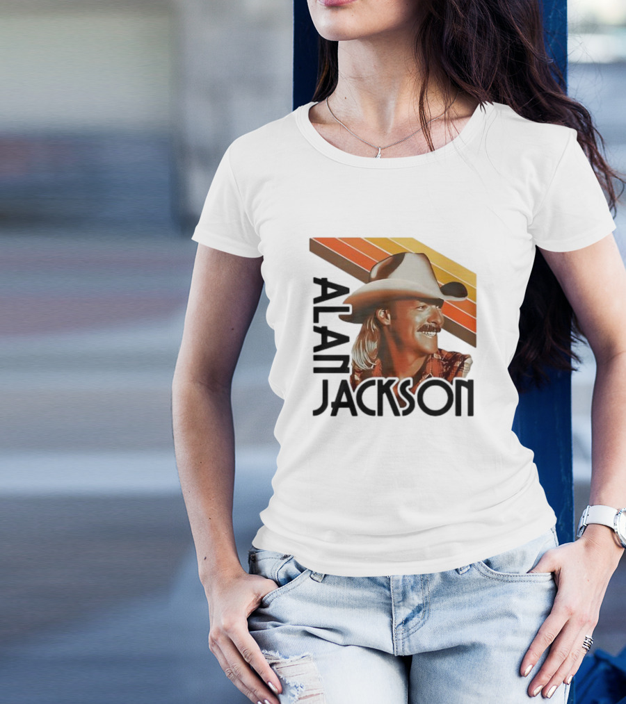 Alan Jackson Cowboy Hat Vintage Style Retro Stripes T-Shirt