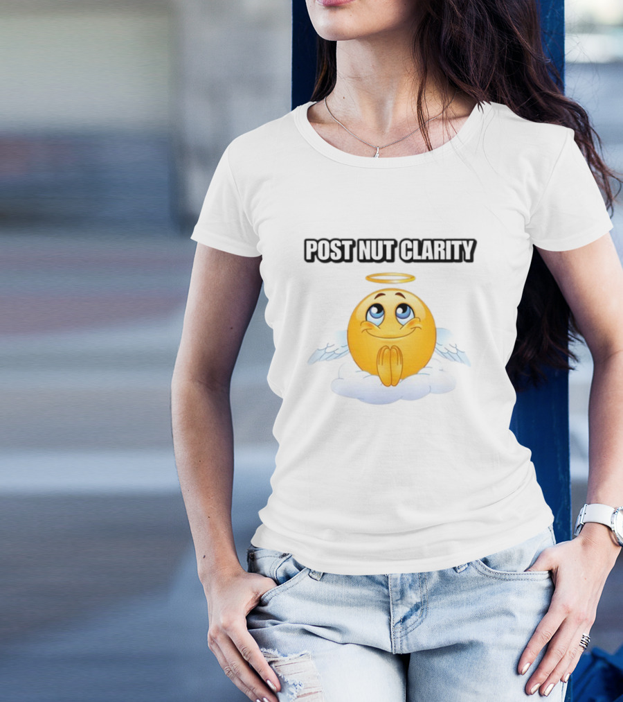Cringeytees Post Nut Clarity Angel Emoji On Cloud T-Shirt