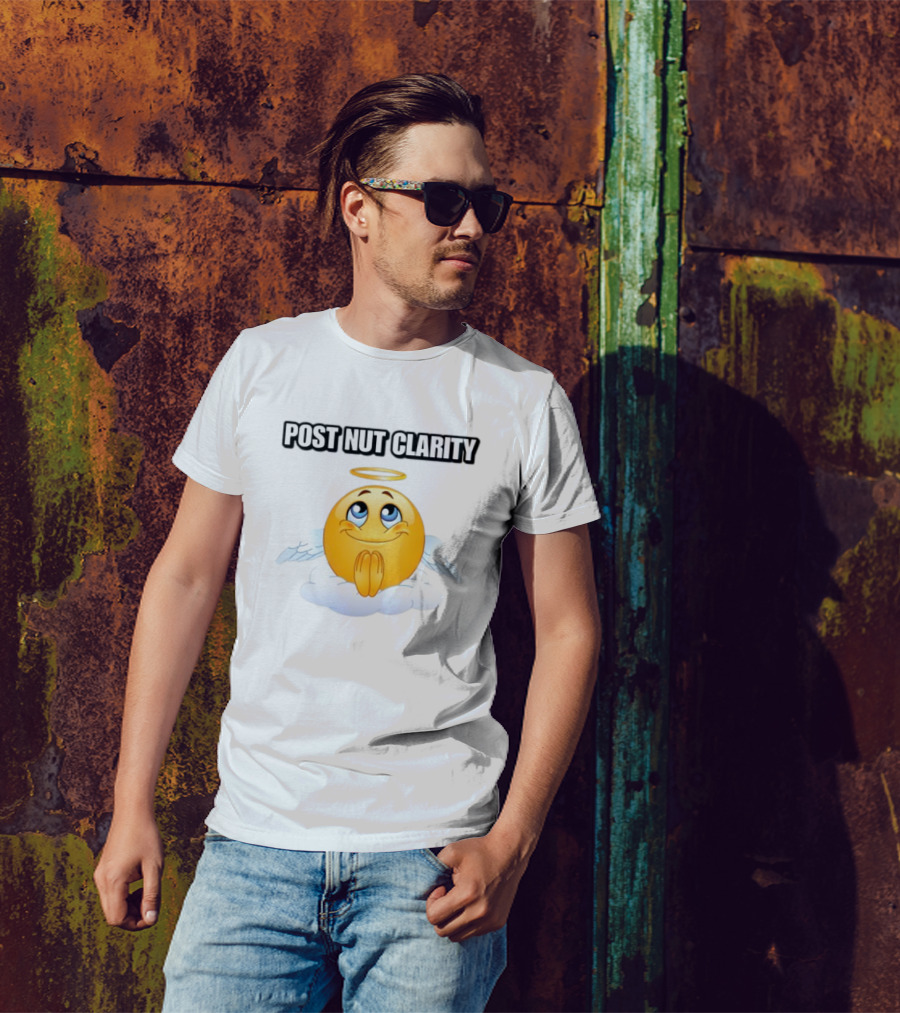 Cringeytees Post Nut Clarity Angel Emoji On Cloud T-Shirt