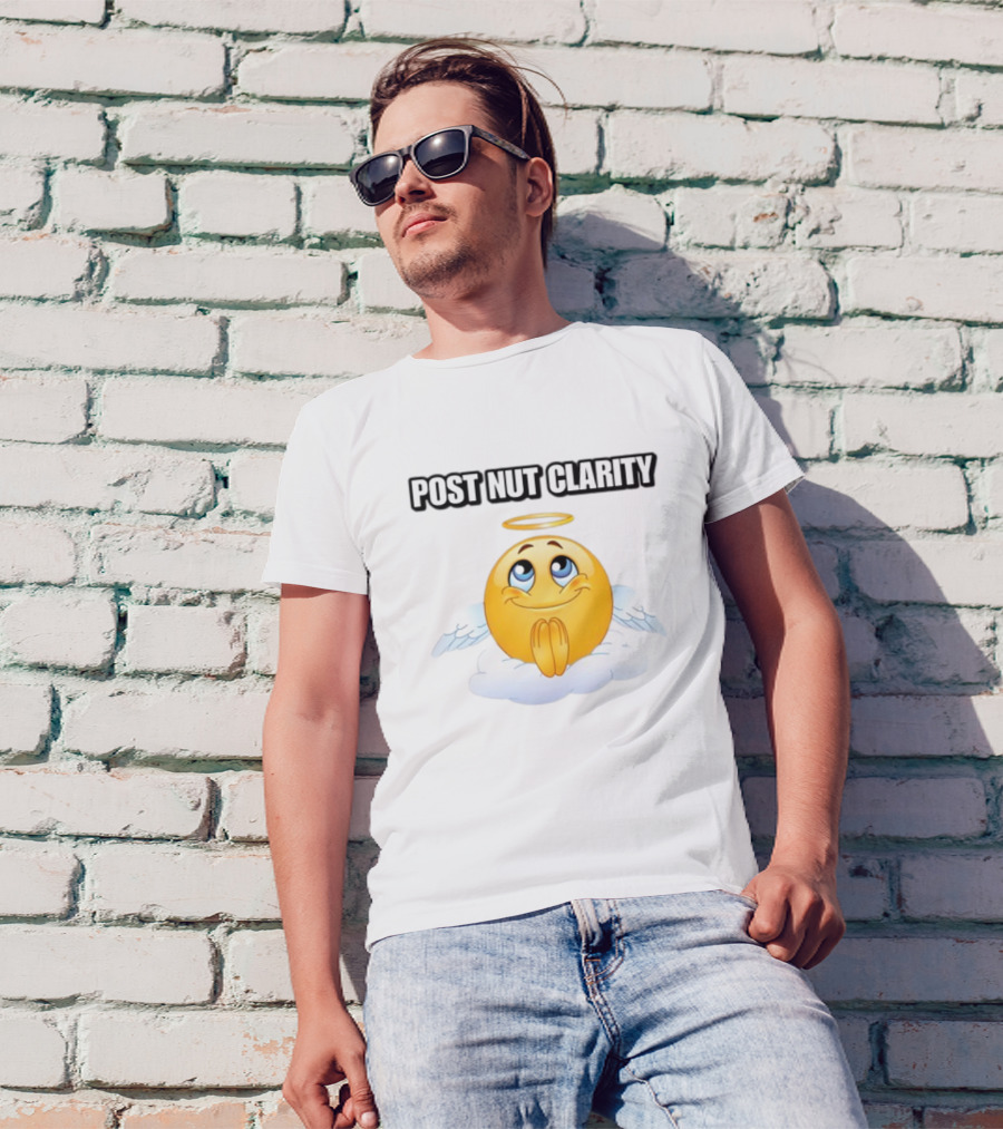 Cringeytees Post Nut Clarity Angel Emoji On Cloud T-Shirt