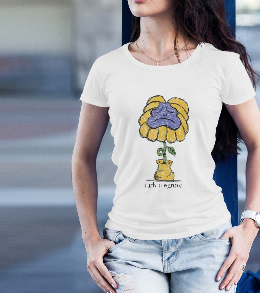 Carly Cosgrove Sad Flower Yellow Petals Blue Face Bloom T-Shirt