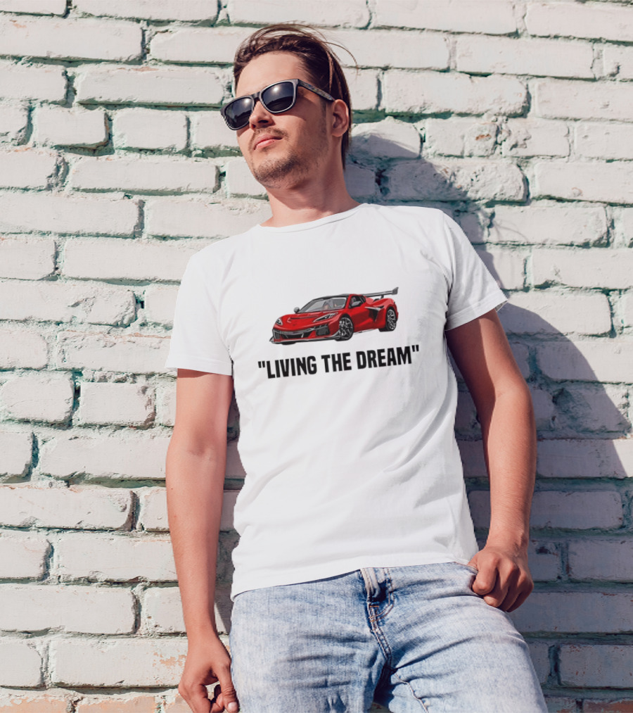 Corvette Living The Dream Red Convertible Car T-Shirt
