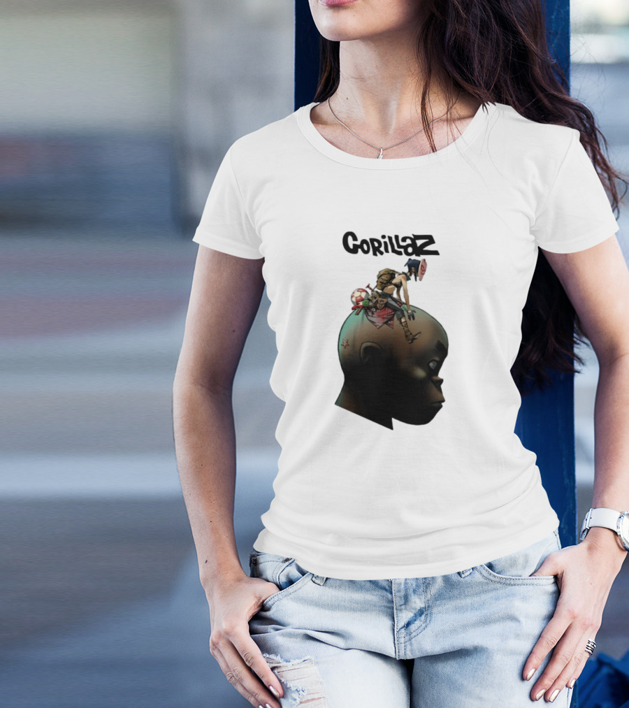Gorillaz Plastic Beach Animated Character On Head T-Shirt
