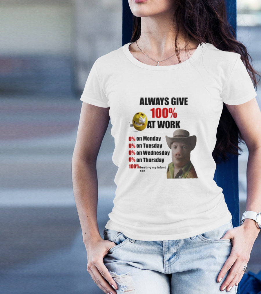 John Pork Always Give 100% At Work Emoji Cowboy Hat T-Shirt