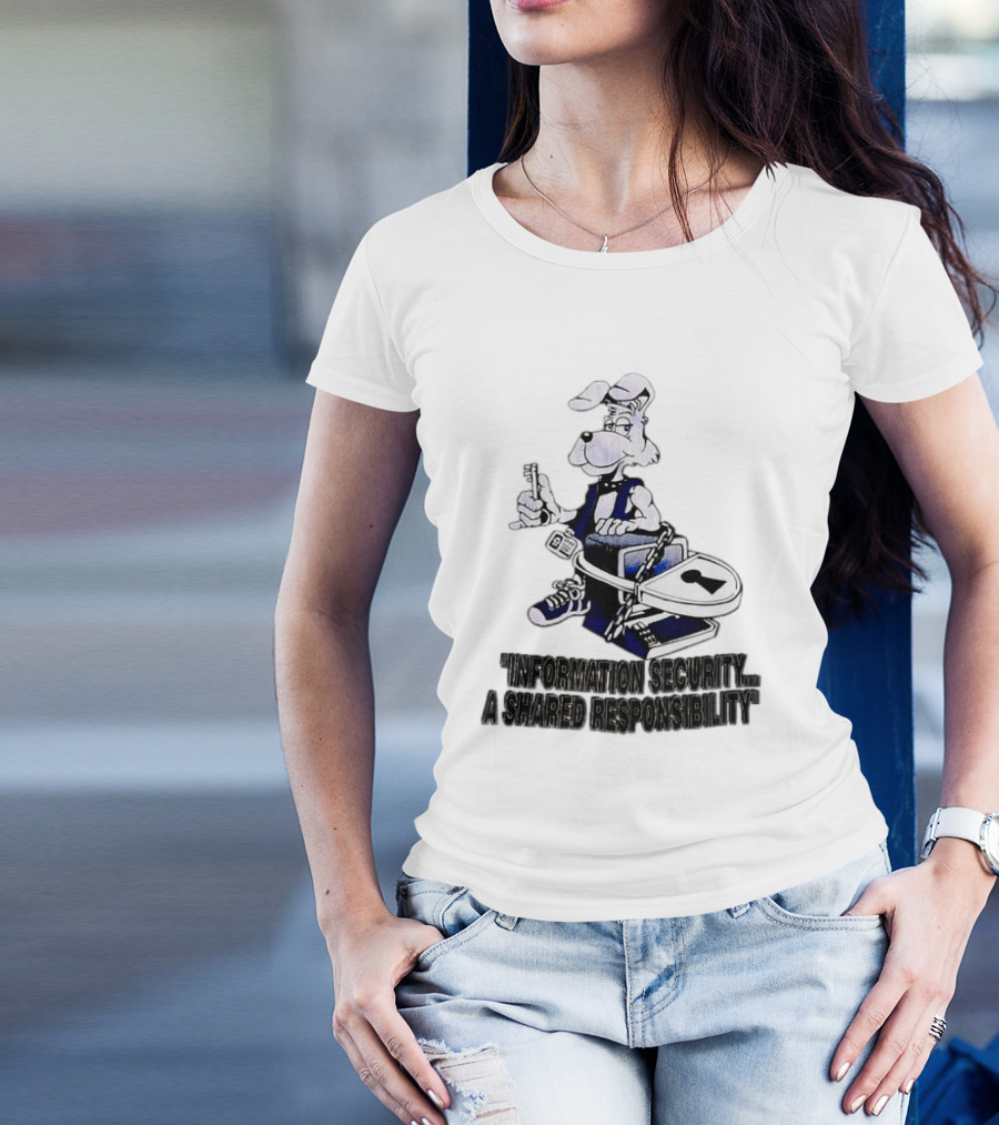 "Information Security A Shared Responsibility With Lock And Key Dog Character" T-Shirt