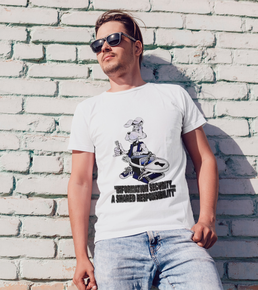 "Information Security A Shared Responsibility With Lock And Key Dog Character" T-Shirt