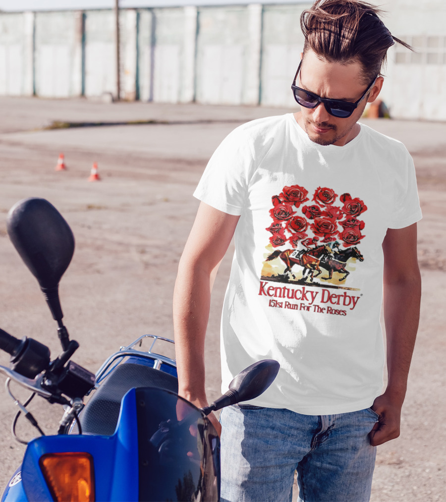 Kentucky Derby 151st Run For The Roses With Horses And Red Roses T-Shirt