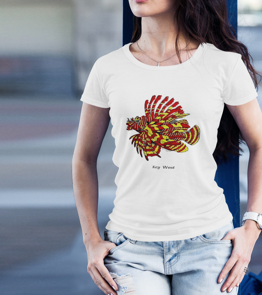 Key West Vibrant Red Yellow Lionfish T-Shirt
