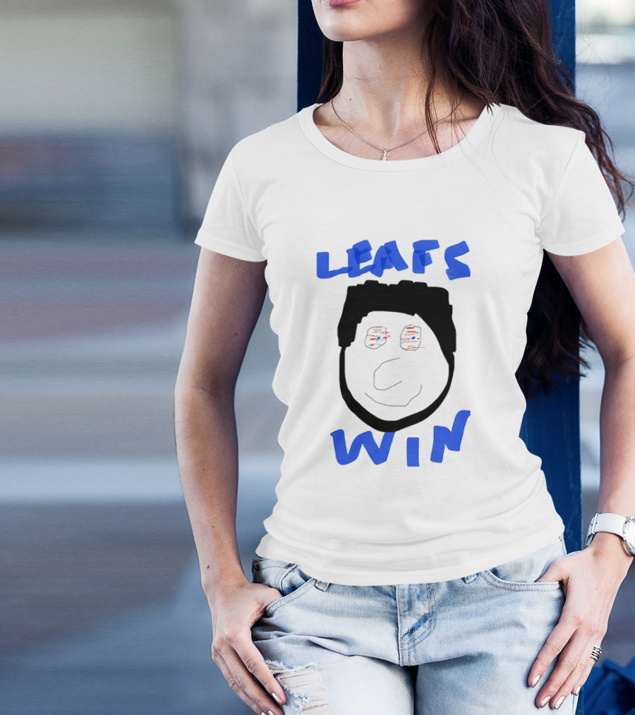 Leafs Win Fun Face Drawing With Blue And Red Accents T-Shirt