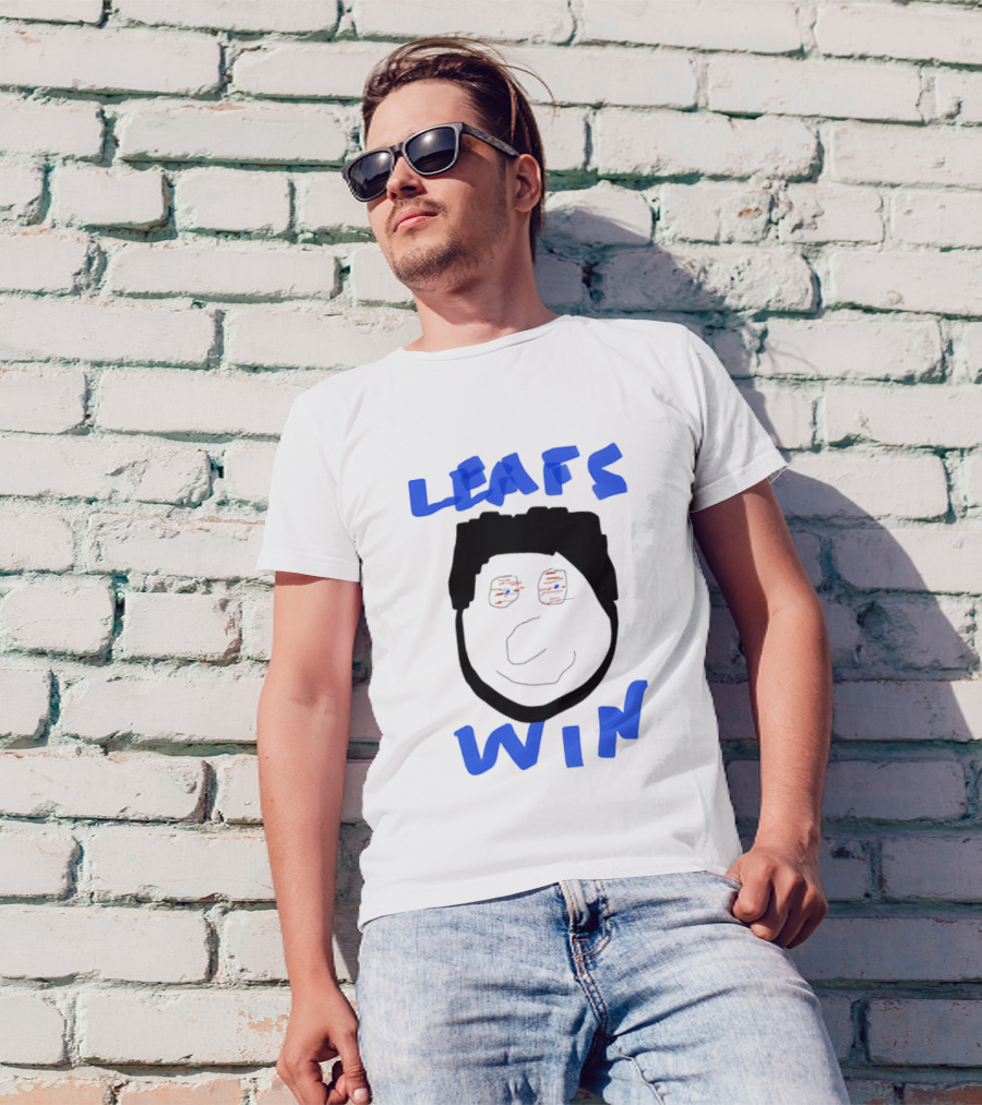 Leafs Win Fun Face Drawing With Blue And Red Accents T-Shirt