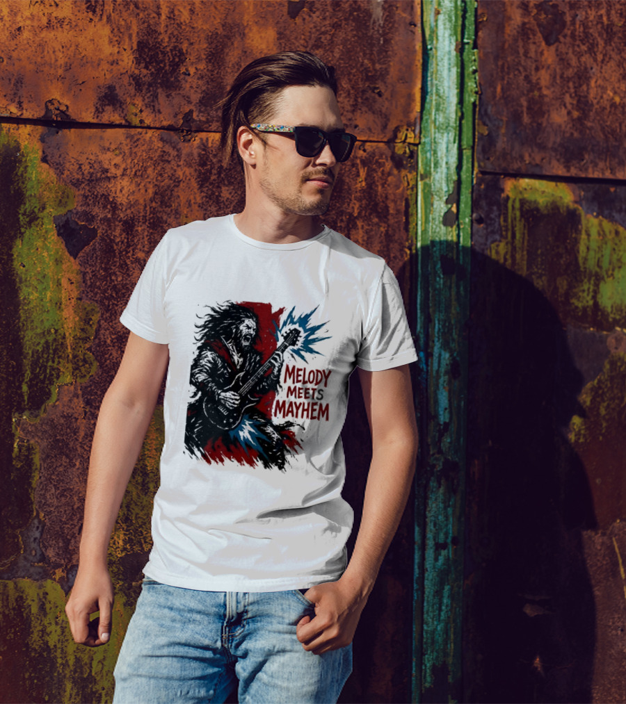 Melody Meets Mayhem Electric Red And Blue Burst T-Shirt