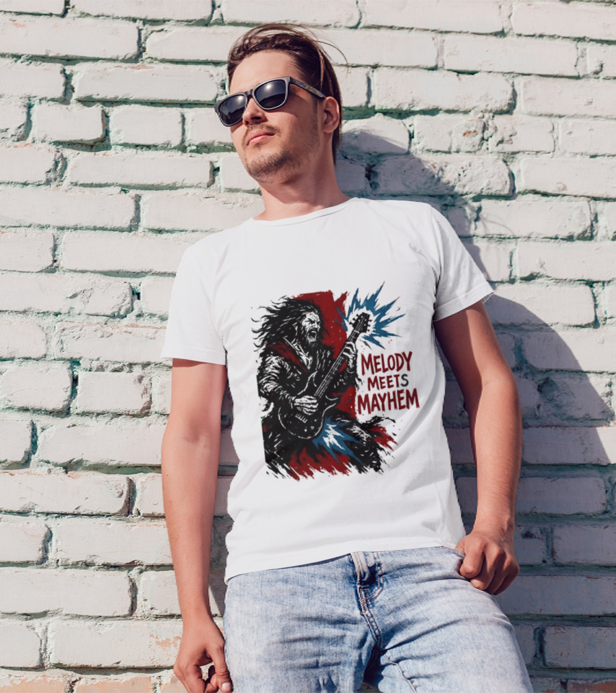 Melody Meets Mayhem Electric Red And Blue Burst T-Shirt