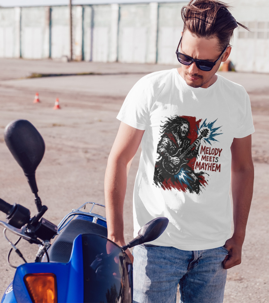 Melody Meets Mayhem Electric Red And Blue Burst T-Shirt