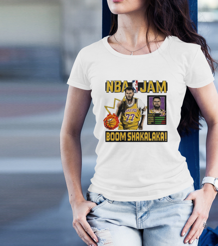 Luka Dončić NBA Jam Los Angeles Lakers Boom Shakalaka 77 T-Shirt