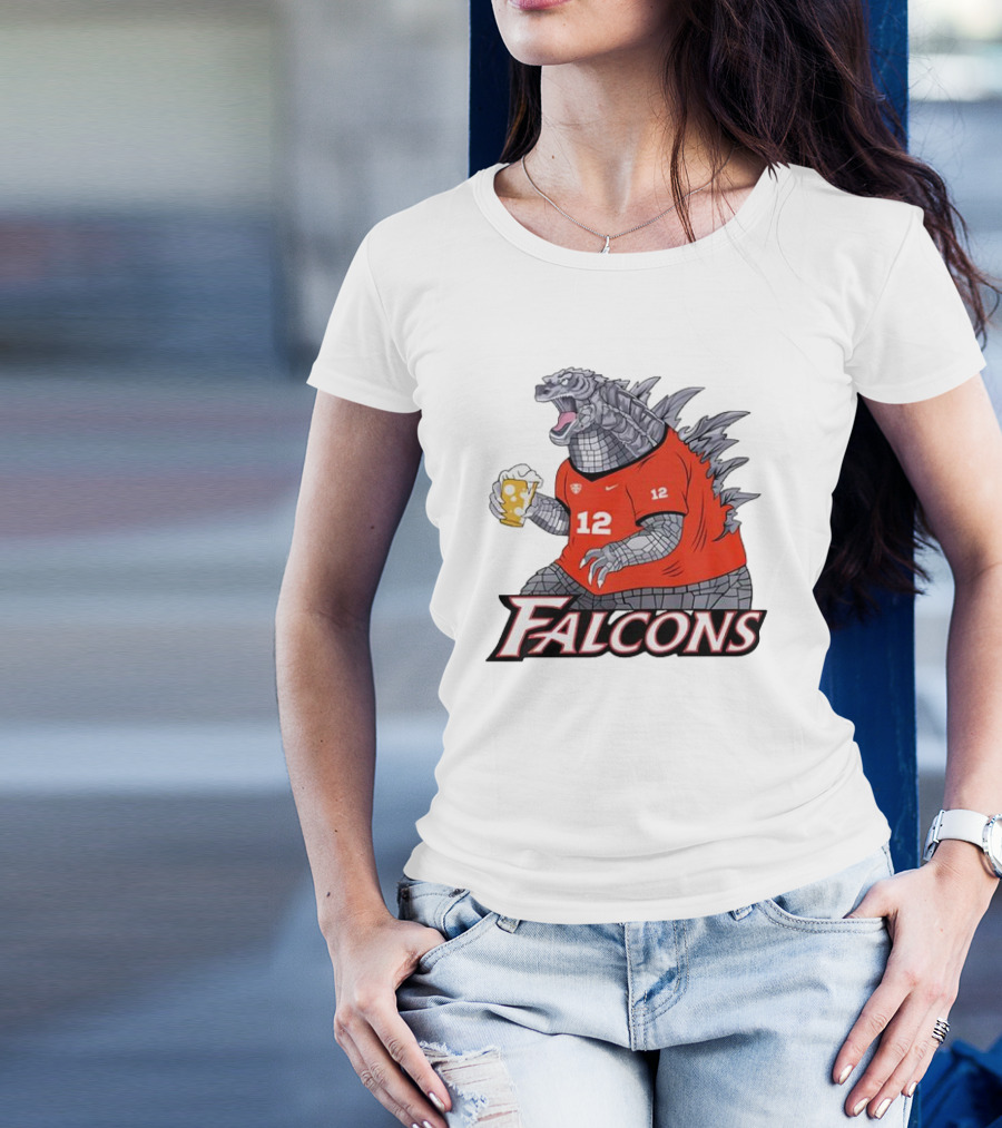 Atlanta Falcons Godzilla Monster Holding Beer T-Shirt
