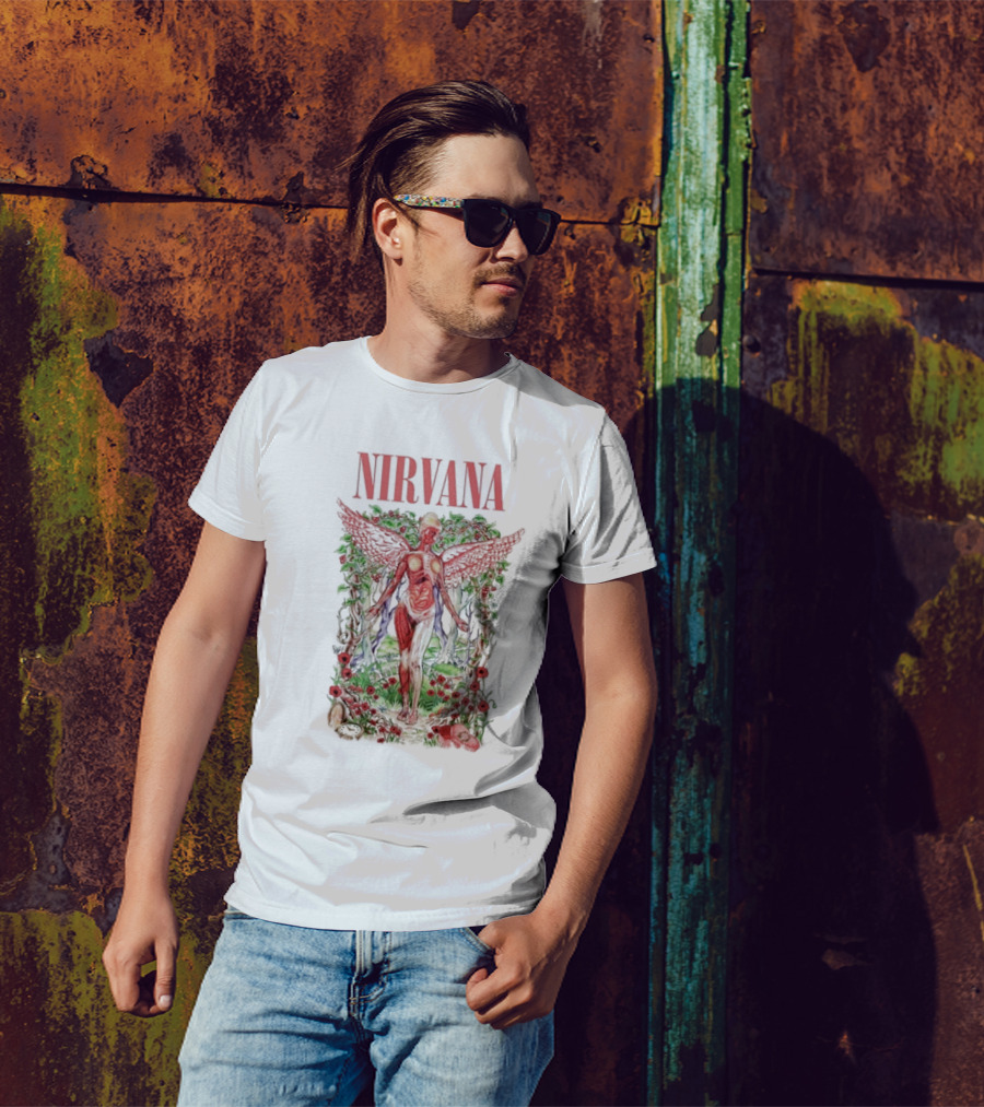 Nirvana In Utero Angel With Red Wings Amidst Wilderness T-Shirt
