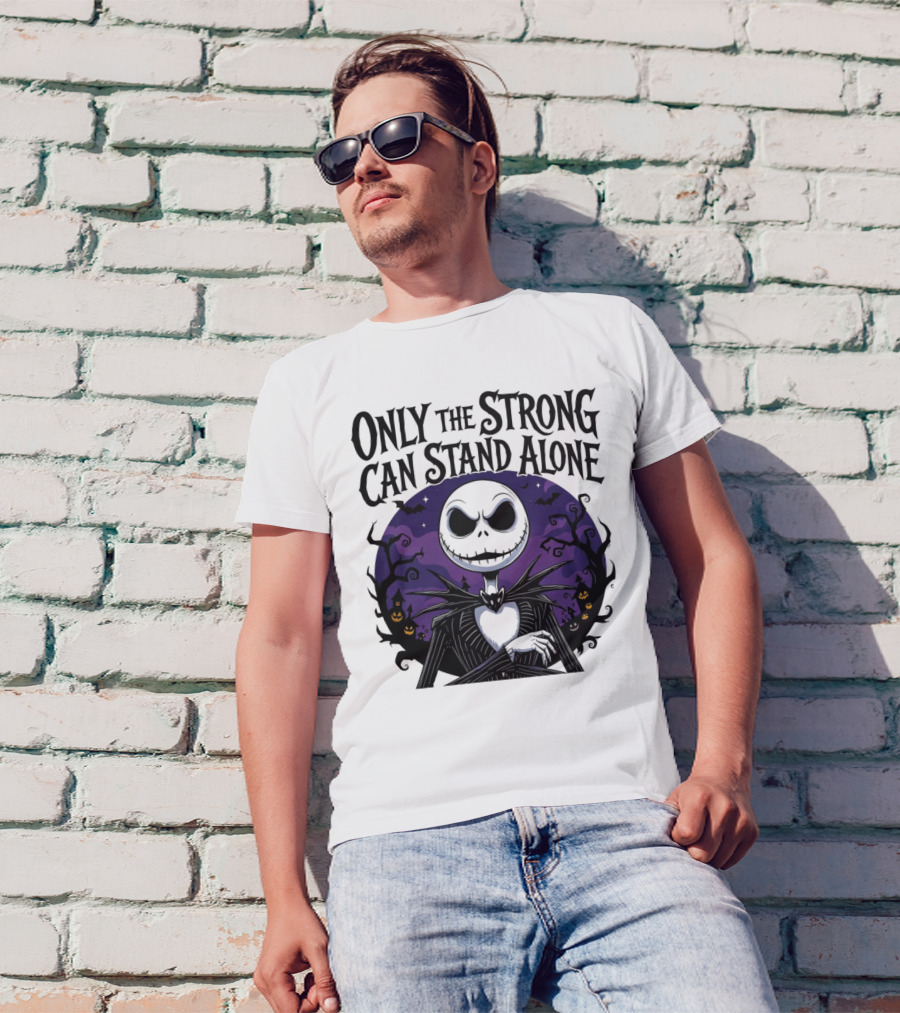 ONLY THE STRONG CAN STAND ALONE Halloween Jack Skellington Purple Night Scene T-Shirt