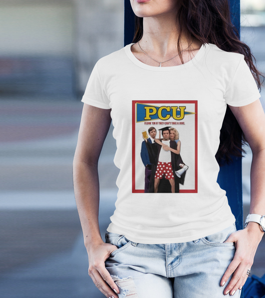PCU Flunk ’Em If They Can’t Take A Joke Red Border 90s Comedy Party Theme T-Shirt