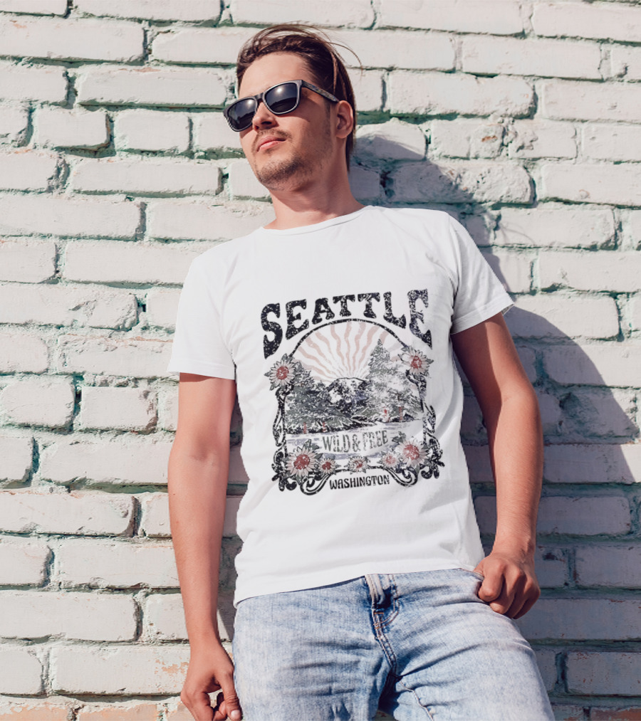 Seattle Washington Wild And Free Sunrise Trees Flowers T-Shirt