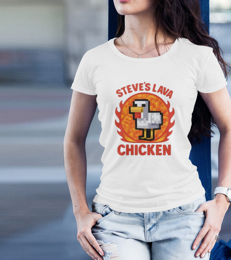Steve's Lava Chicken Pixelated Minecraft Style T-Shirt