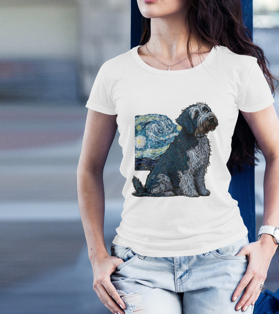Van Gogh Starry Night Dog Painting Style T-Shirt