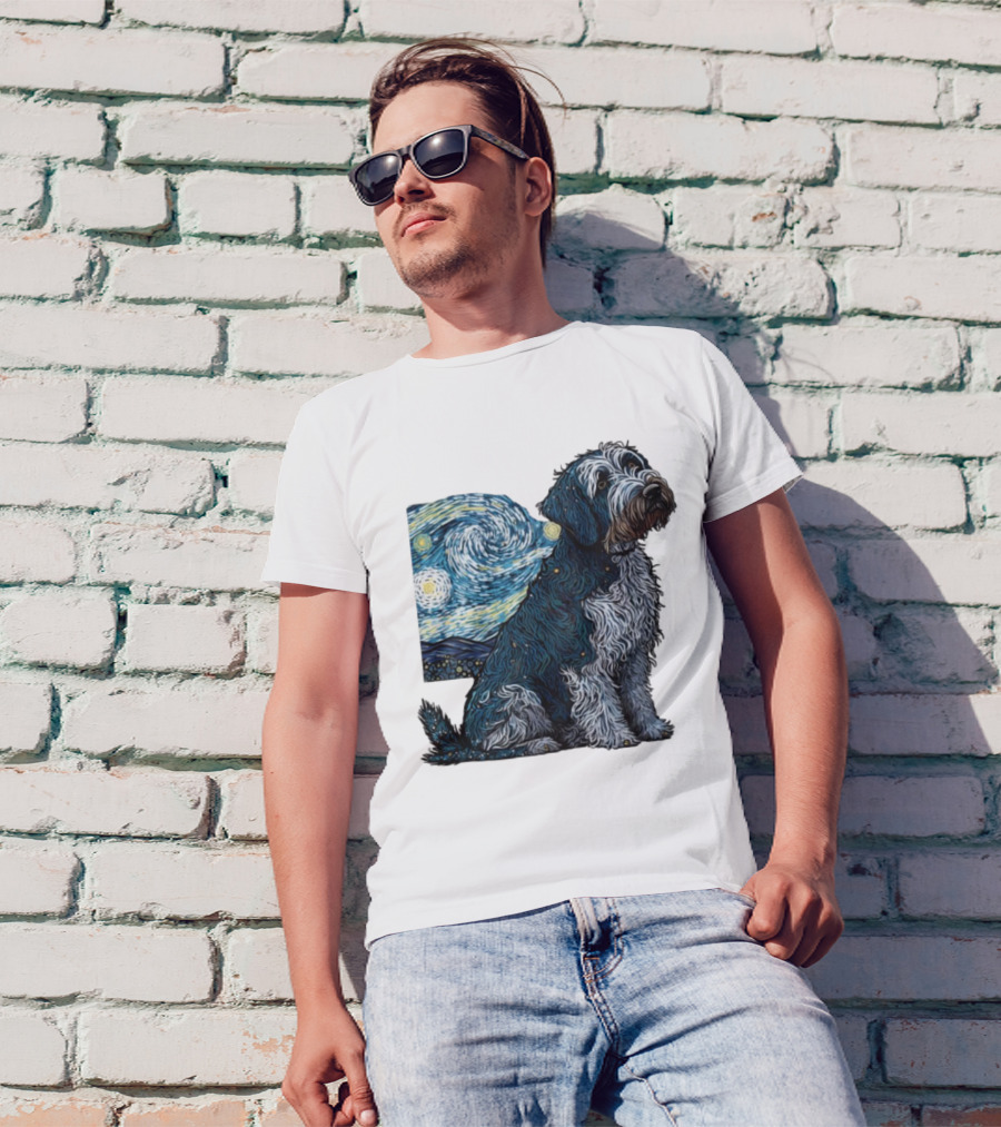 Van Gogh Starry Night Dog Painting Style T-Shirt