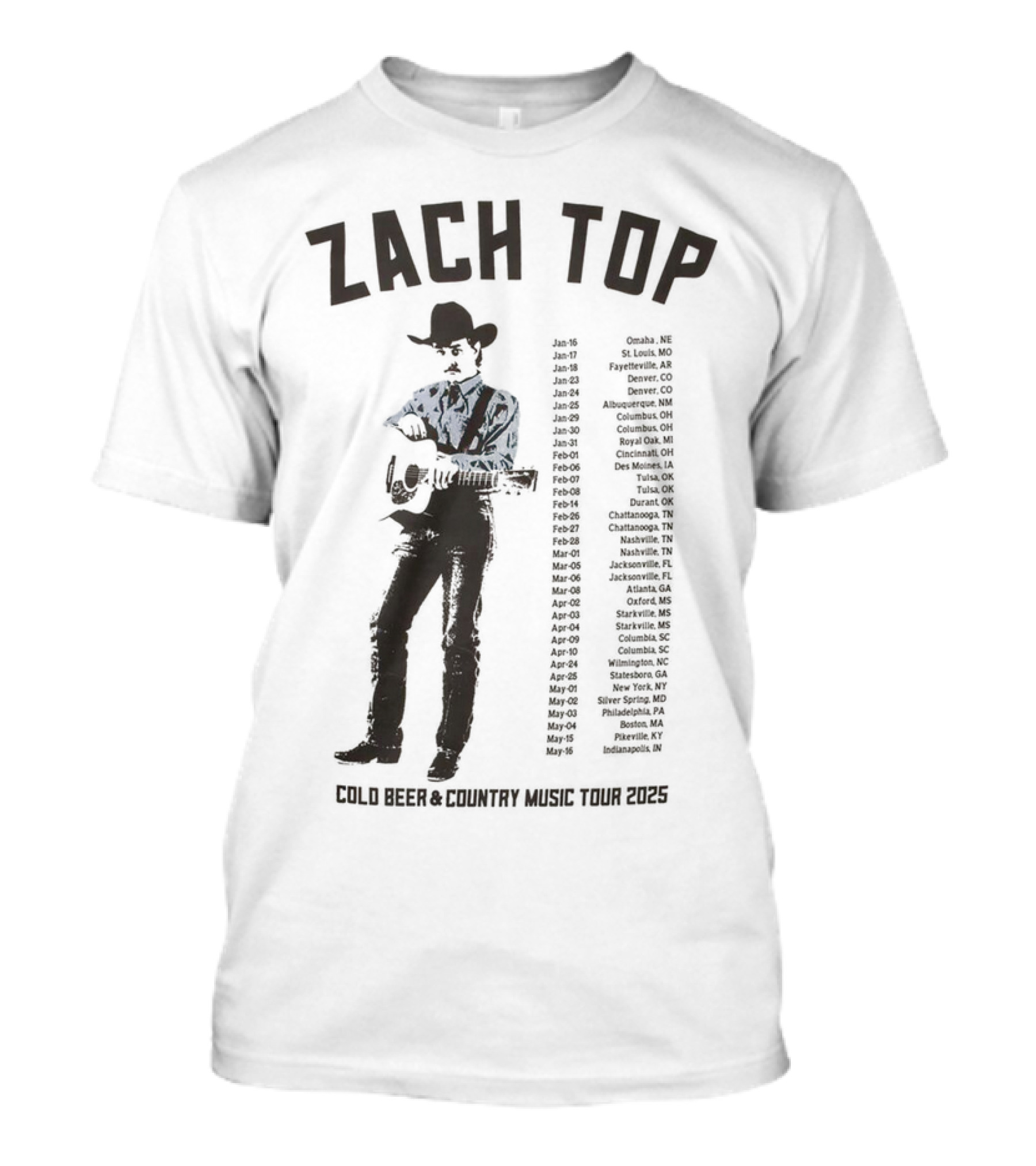 Zach Top Cold Beer & Country Music Tour 2025 Cowboy Concert Dates T-Shirt