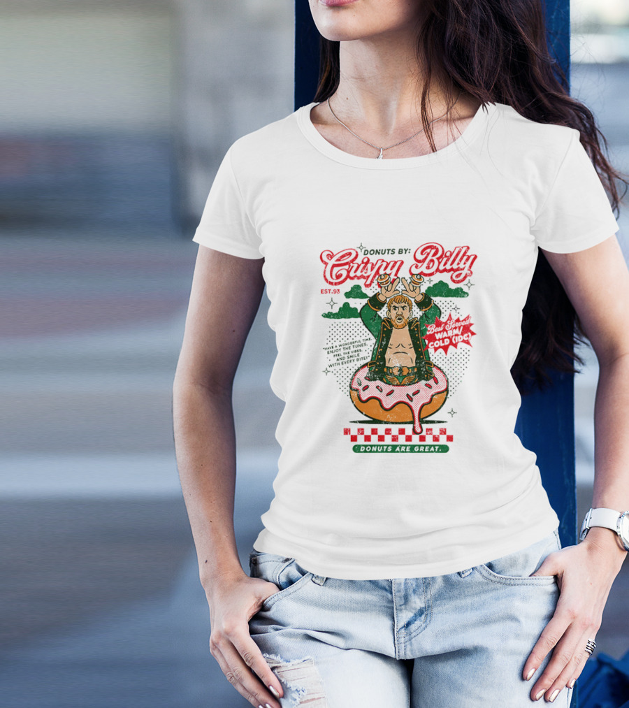 Donuts By Crispy Billy Est. 93 Warm And Delicious Retro Cartoon Wrestler T-Shirt