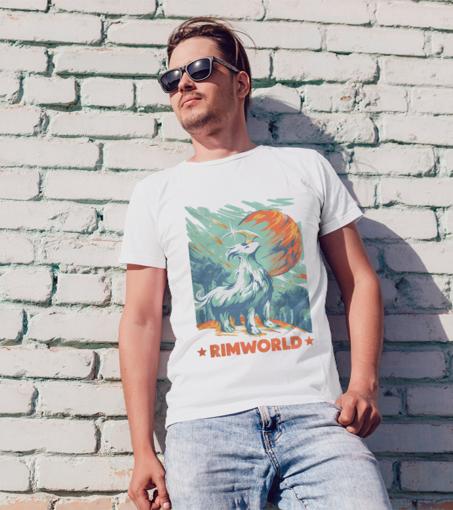 RimWorld Wisest Creature Celestial Spirit Wolf Planetary Backdrop T-Shirt