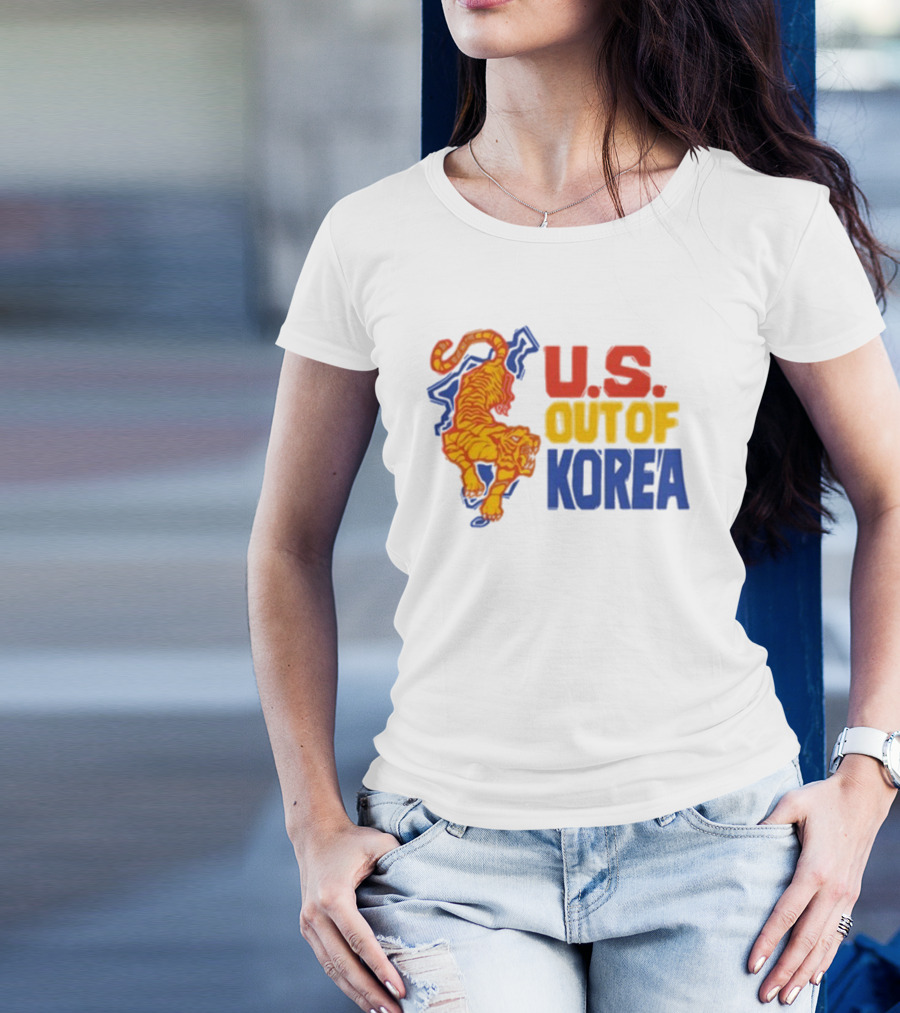 U.S. Out Of Korea Tiger Graphic Retro Style T-Shirt